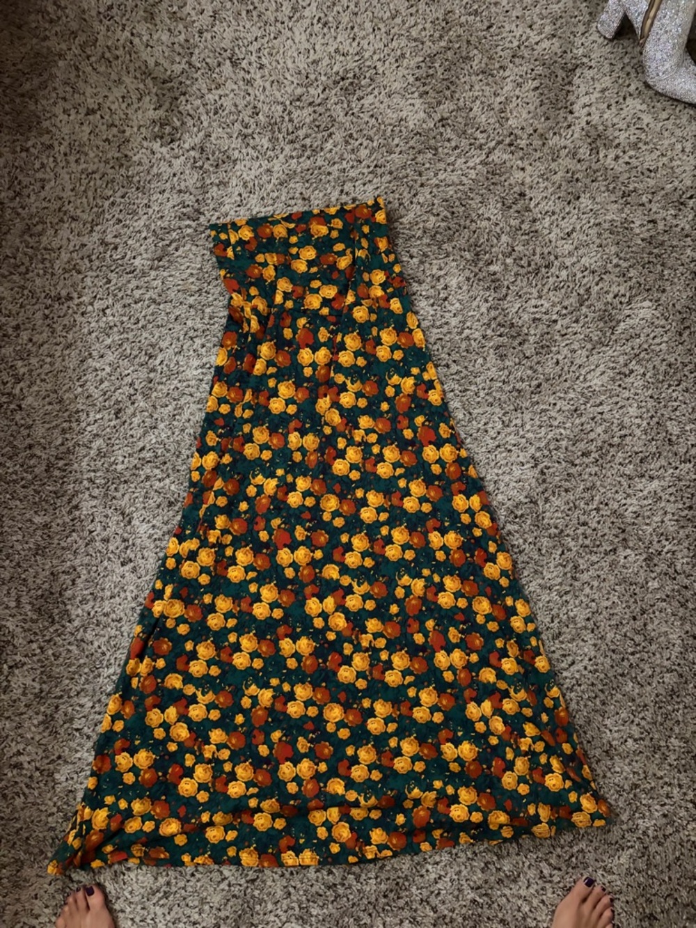 Lula roe Floral Maxi Skirt with Yellow Rose Print